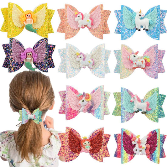 Glitter Unicorn Bow Hair Accessories for Girls Boutique 3in Hair Bows clip