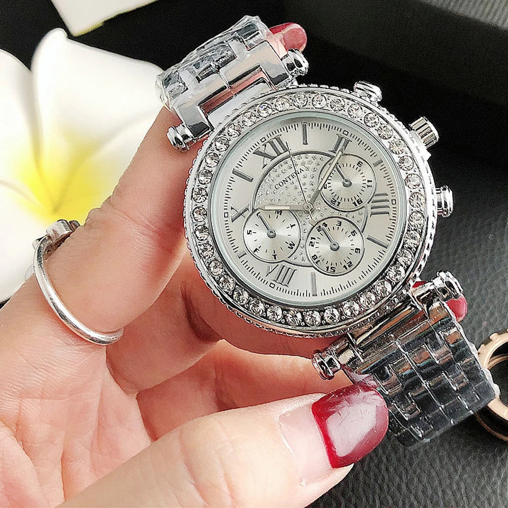 Reloj Mujer Rose Gold Women's Watch Fashion Rhinestone Women Quartz Wrist Watch