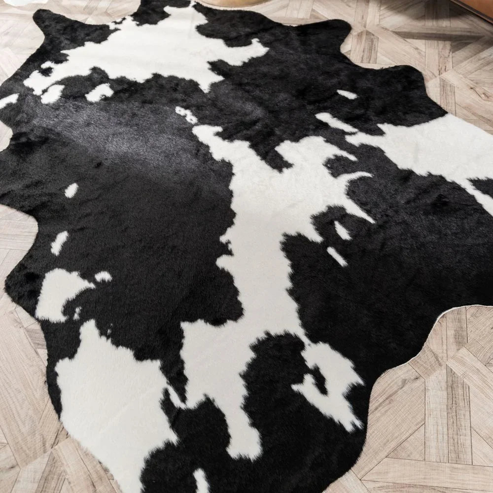 78x105cm Imitation Cow Print Rug Black and White Faux Cowhide Rugs Animal Area