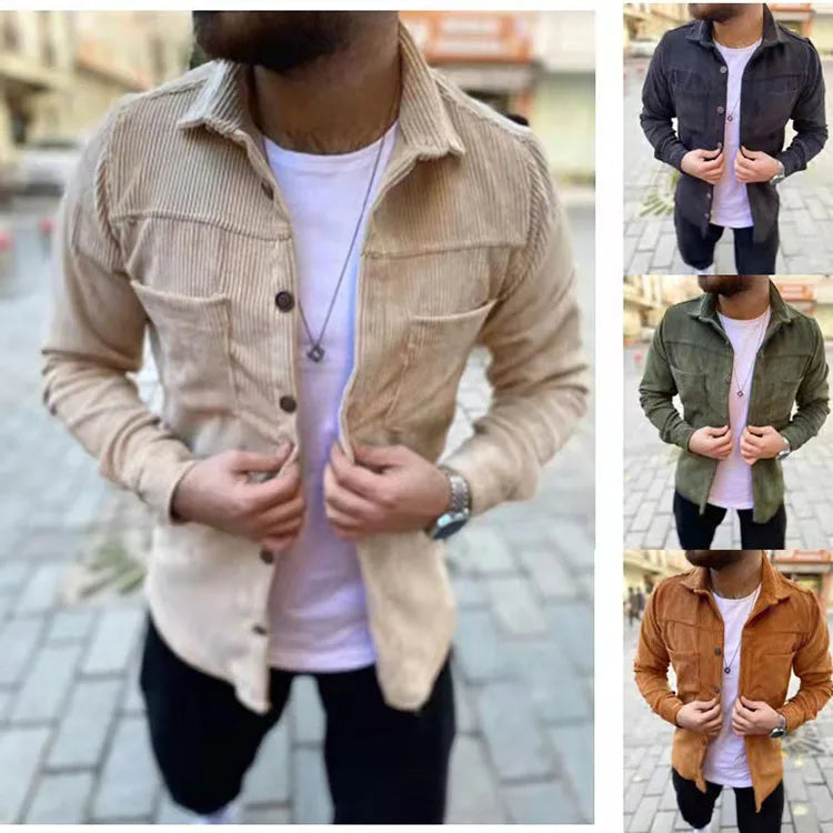 Streetwear Corduroy Mens Shirts for Men Clothing Harajuku Fashion Casual Shirt