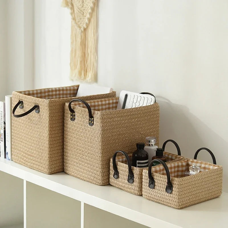 Woven Storage Baskets Foldable Storage Box With Handle Toy Snack Sundries