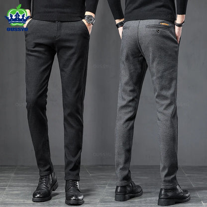 Spring Autumn Business Dress Pants Men Elastic Waist Frosted Fabric Casual