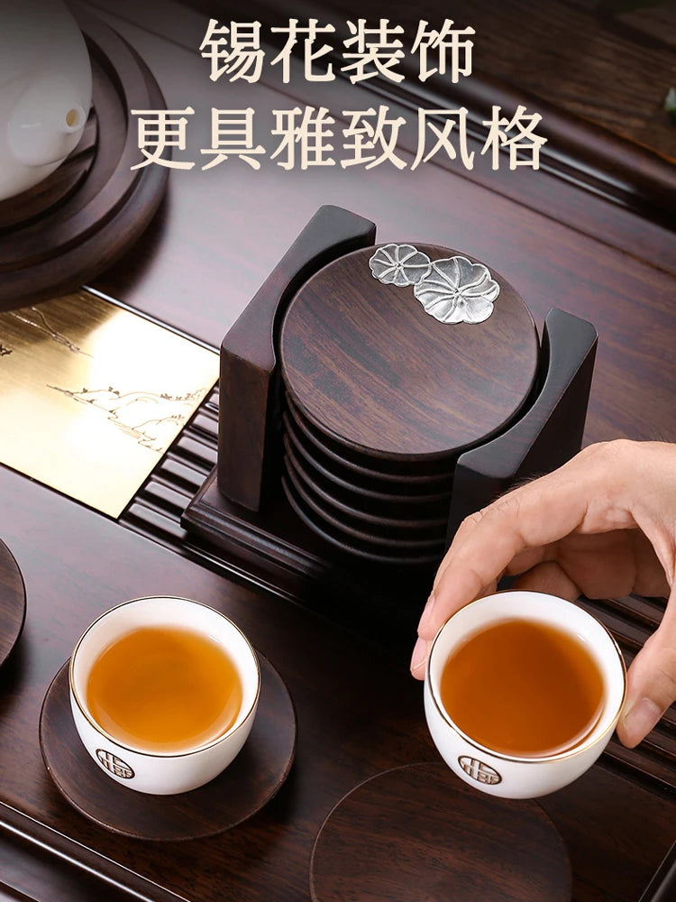 Household Items Ebony Solid Wood Tea Coaster Cup Holder Tea Cup Holder Potholder