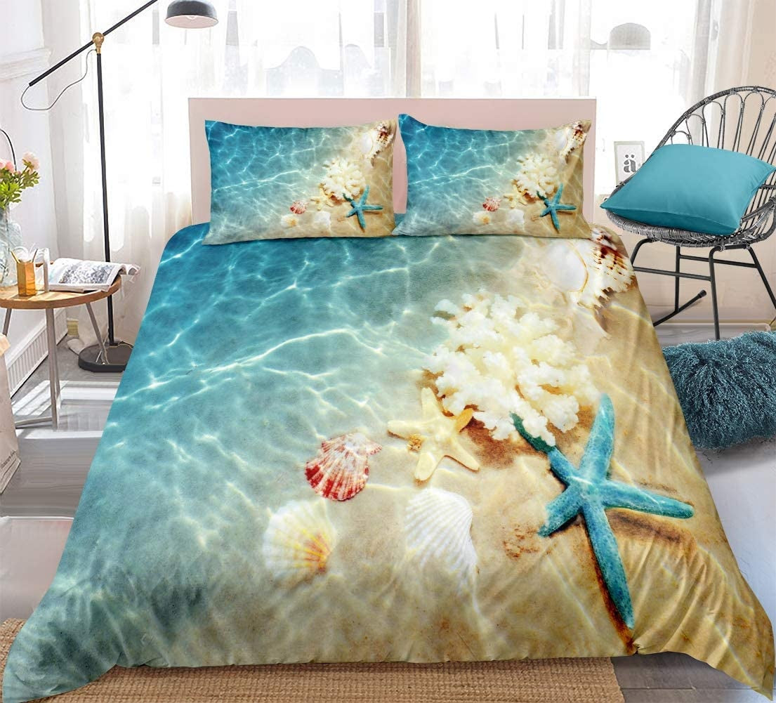 Beach Themed Bedding Set Blue Ocean Duvet Cover Set