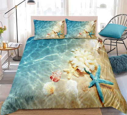 Beach Themed Bedding Set Blue Ocean Duvet Cover Set