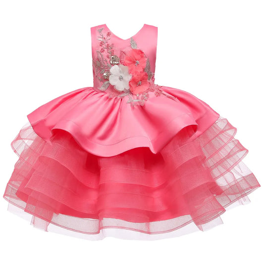 Appliques Flower Girls Dress V-Neck Tutu Girls Dresses Pageant Kids Dress