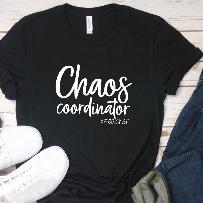 Chaos Coordinator Teacher T Shirt Women Short Sleeve Funny T Shirts Cotton Lady