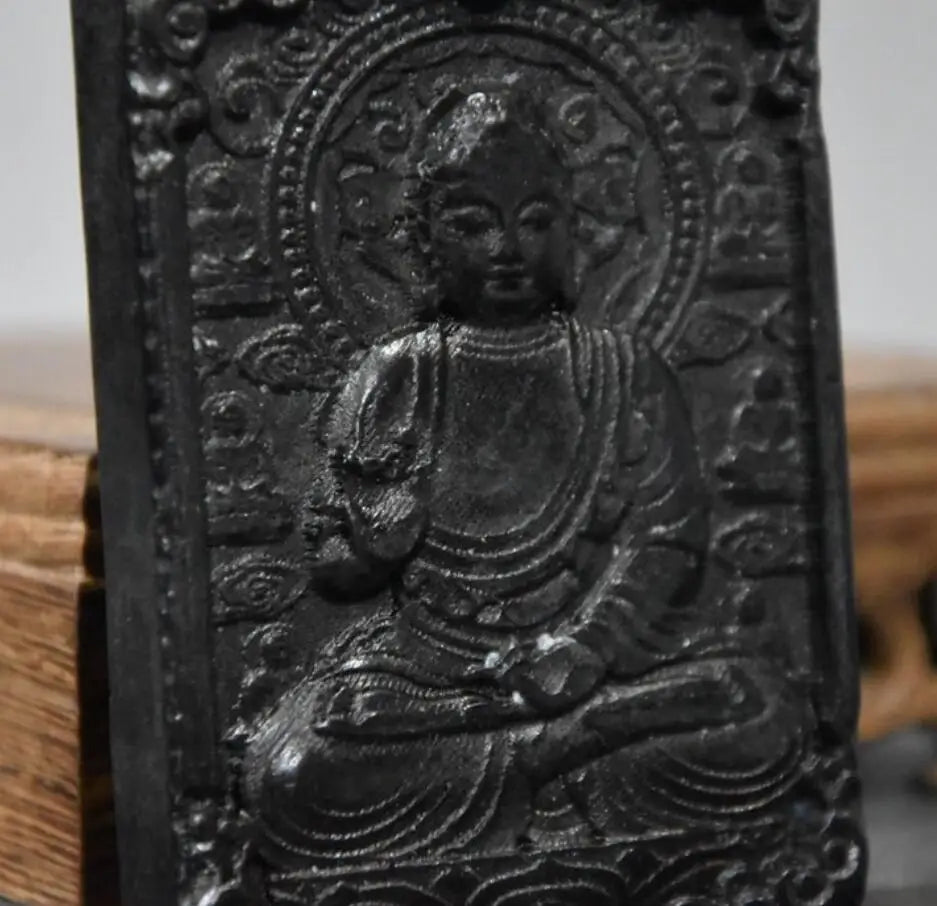 Hongshan Culture Archaize Black Iron Meteorite Sculpture Sakyamuni Buddha Statue