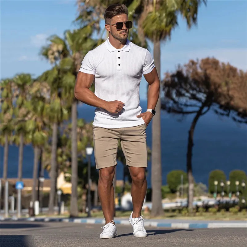 Summer Breathable Polo Shirt Male Cotton Solid Gym Fitness Mens Slim Fit Fashion