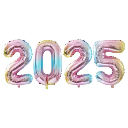 2025 Happy New Year Balloons Banner Rose Gold Number Letter Aluminum Foil