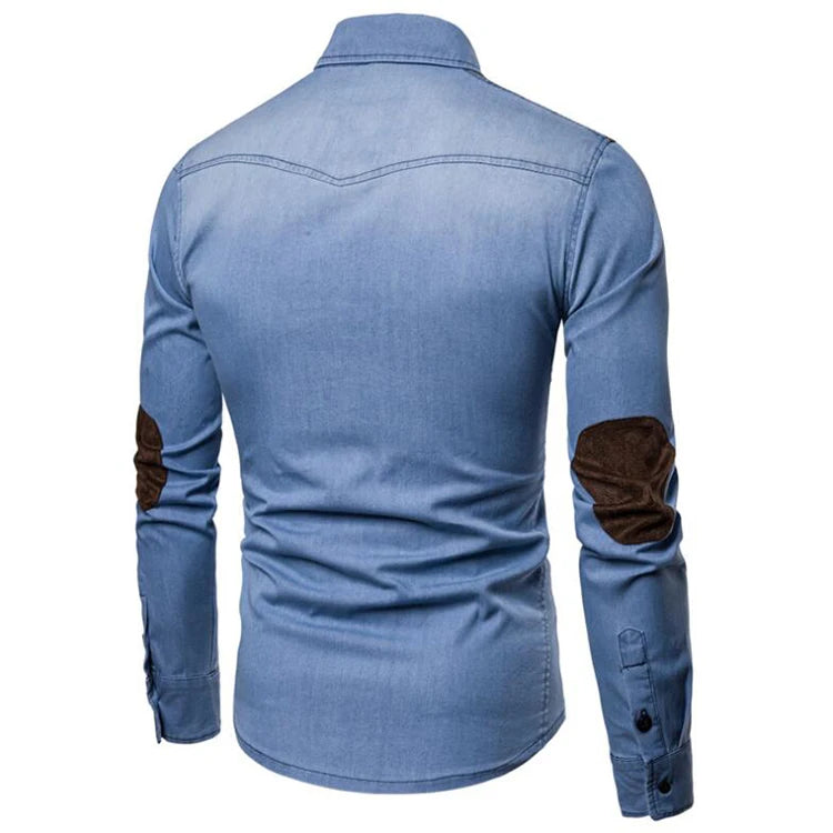 Denim Shirt Men Long Sleeve Men Casual Cotton Jeans Slim Shirt