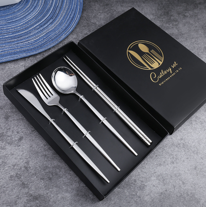 Luxury 18/10  Matte Black Gold Plated Stainless Steel Flatware Cutlery Set