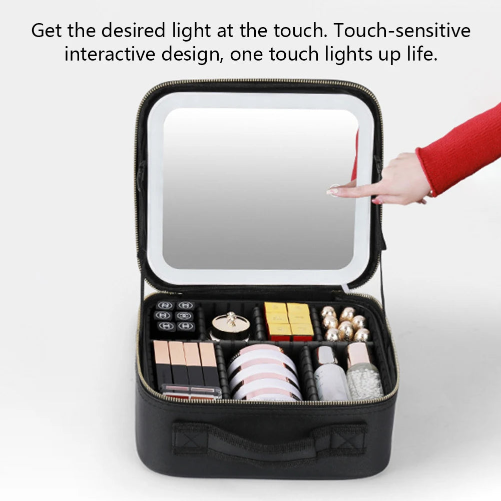 Smart LED Cosmetic Case With Mirror Cosmetic Bag Travel Makeup Bags for Women