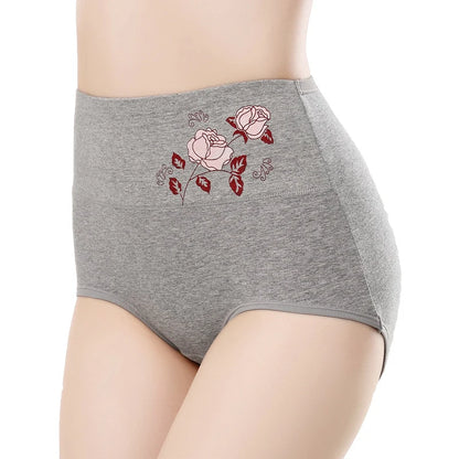 New Women's Cotton Panties High Waist Briefs Embroidery Lingerie Fashionable