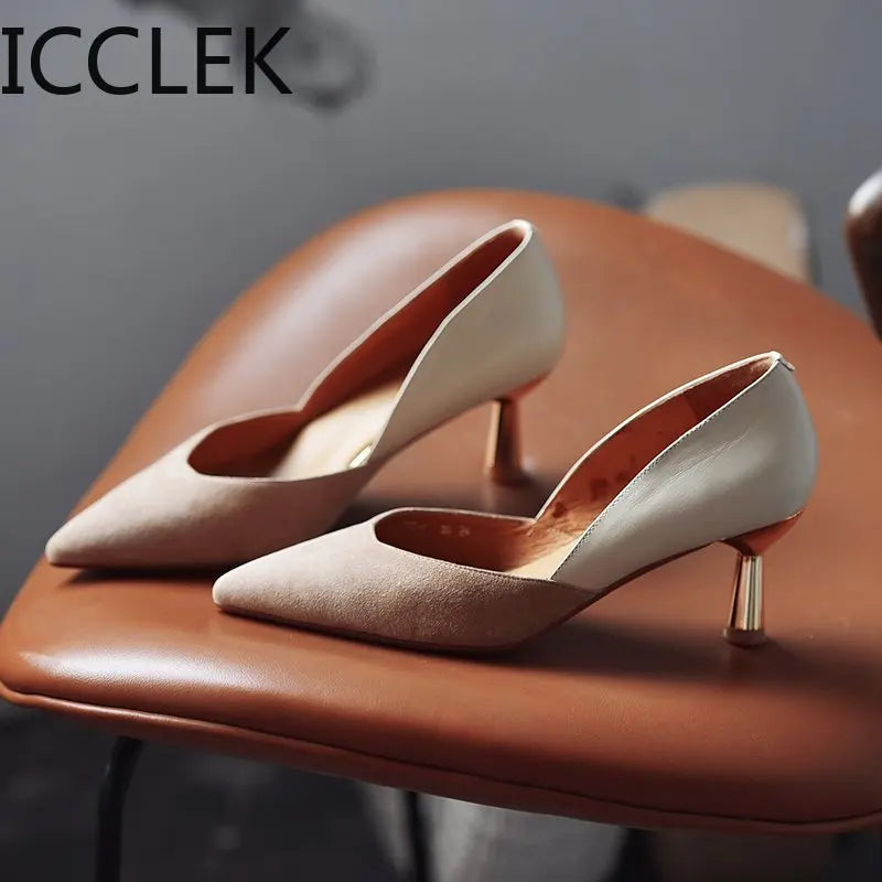 ICCLEK Women Dress Shoes Patchwork Pumps Pointed Toe Party Shoes Woman