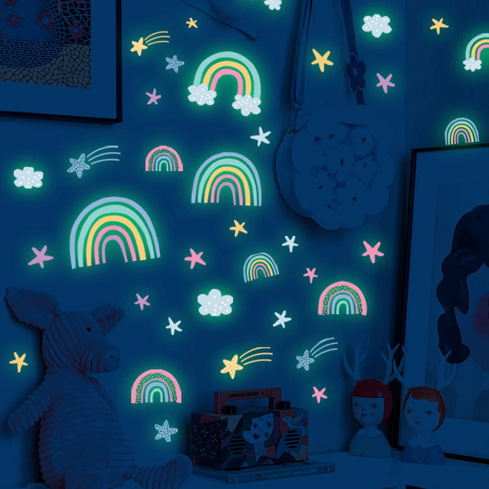 Luminous Rainbow Wall Sticker for Kids Rooms Glow in the Dark Stickers