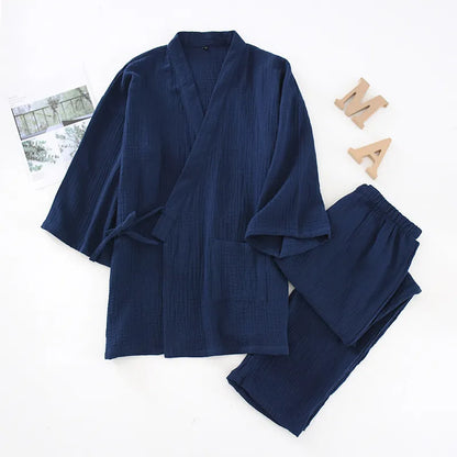 Men and Women 100% Cotton Pajamas Plus Size Loose Bathrobes V-Neck Kimono