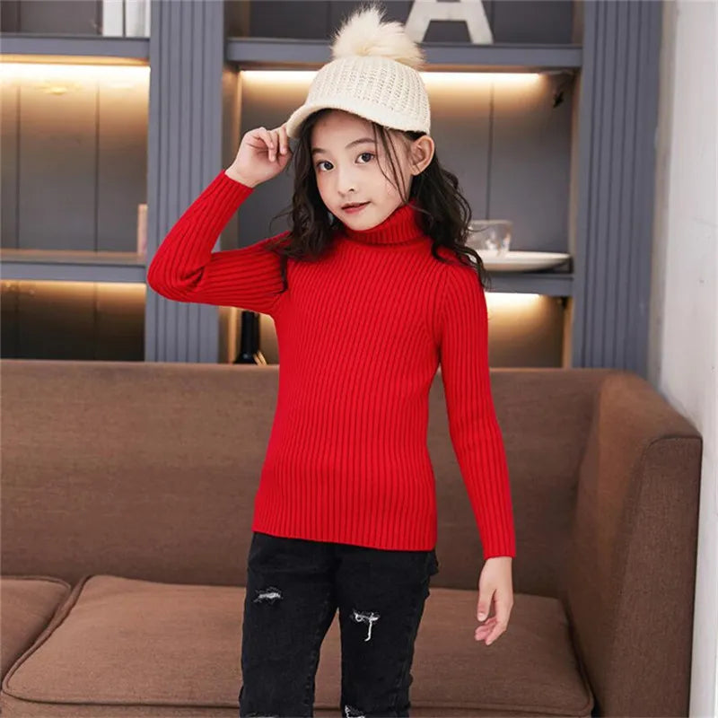 Baby Girls Winter Turtleneck Knitted Sweaters Clothes 2023 Autumn Children