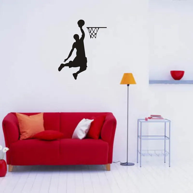 Cartoon Basketball Player Dunk Wall Sticker for Home Decorative