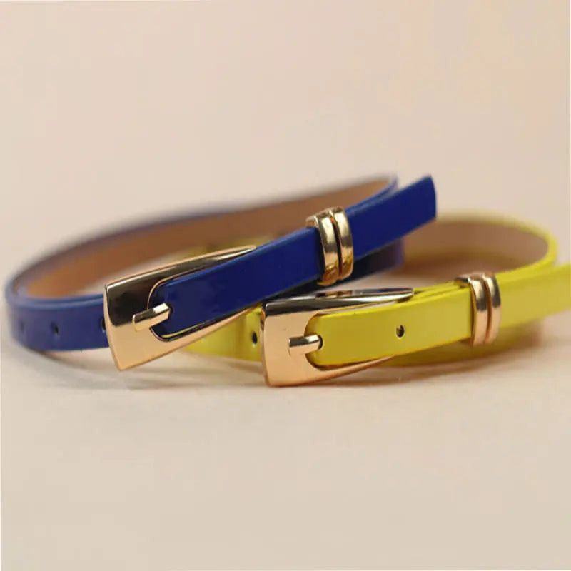 Fashion Female Thin PU Leather Narrow Waistband Belt for Girl Skinny Candy Belt