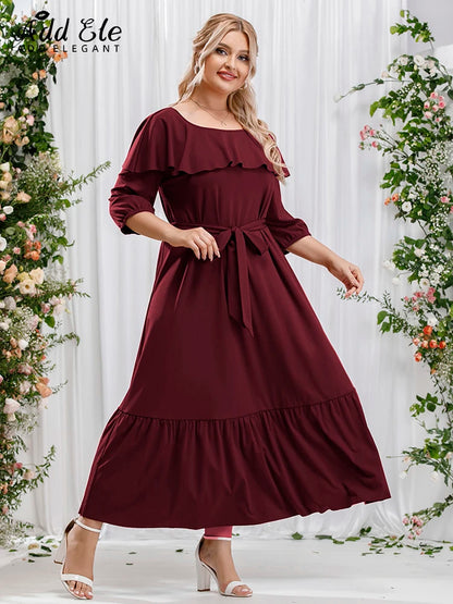 Add Elegant 2022 Autumn Plus Size Dresses for Women Ruffles