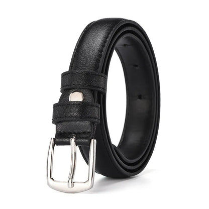 Black Wild Women Jeans Thin Belt Simple Silver Pin Buckle Pants Belts Female