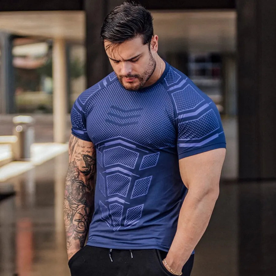 Compression Quick Dry T-Shirt Men Running Sport Skinny Short Tee Shirt Male