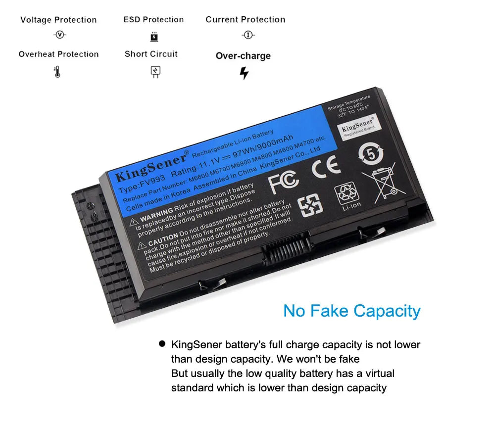 KingSener 11.1V 9000mAh FV993 Laptop Battery for DELL Precision M6600 M6700