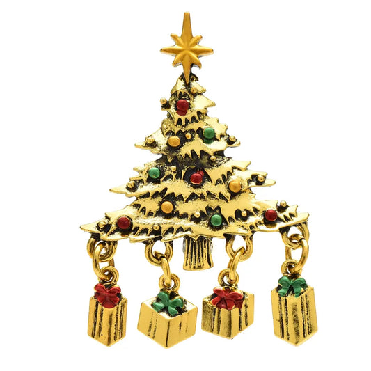 Wuli&baby Vintage Christmas Tree Brooches for Women Men 2-Color Gifts Box Tree