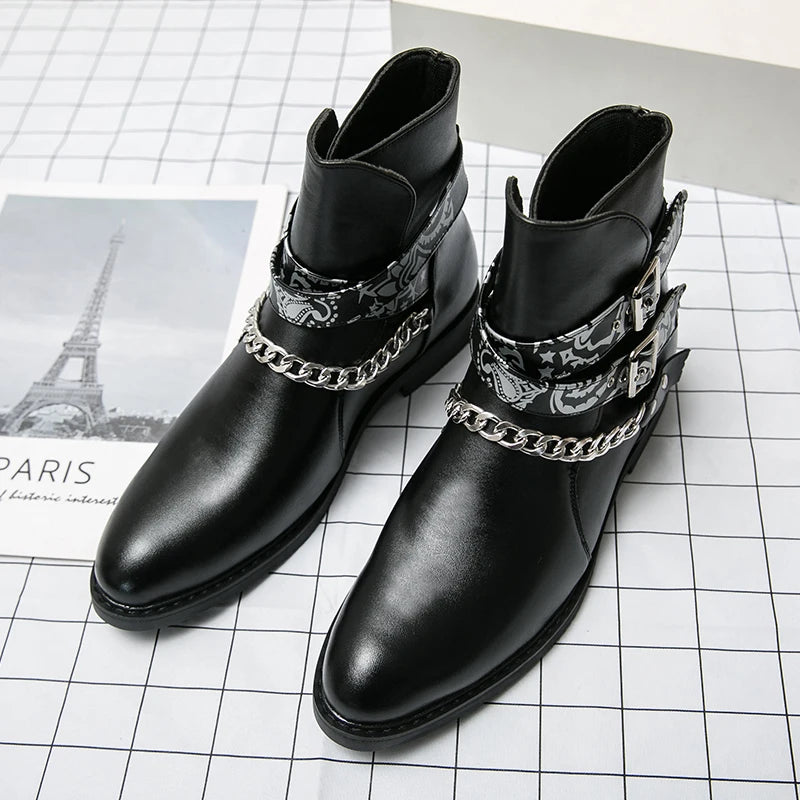 New Black Men Business Boots Buckle Strap Pointed Toe Handmade Ankle Boots