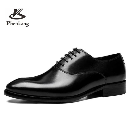 Phenkang Mens Formal Elegant Italian Handmade Pointed Toe Lace-Up Wedding