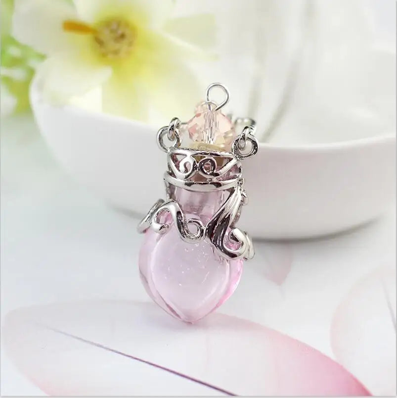 1PC Murano Glass Perfume Necklace Small Heart Essential Oil Bottle Pendants