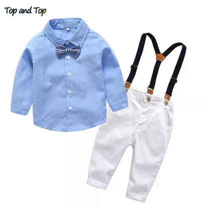 Top and Top Boys Gentleman Clothing Sets Autumn Kids Formal Shirt+Suspenders