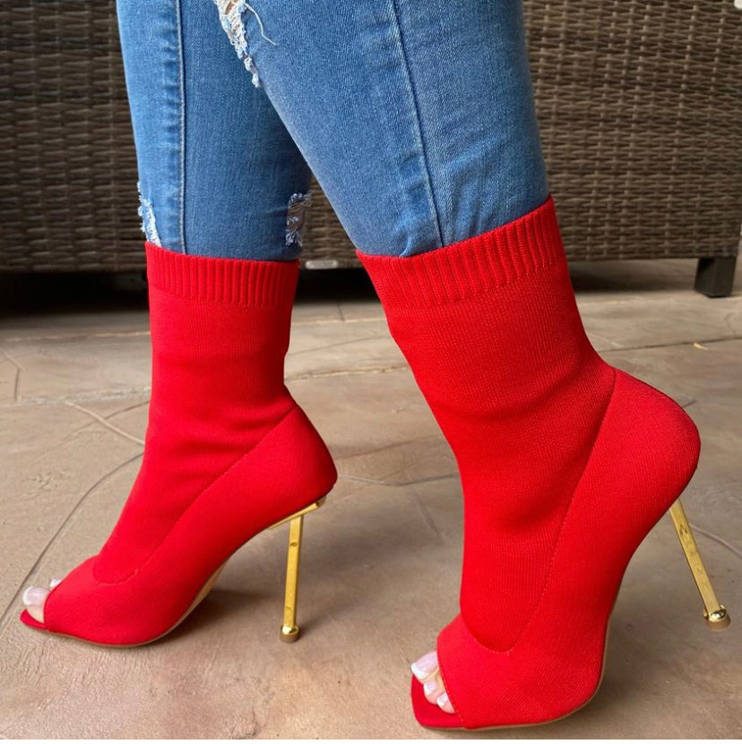 Ankle Boots Slip-On Open Toe Ladies Socks Boots Thin High Heels boots