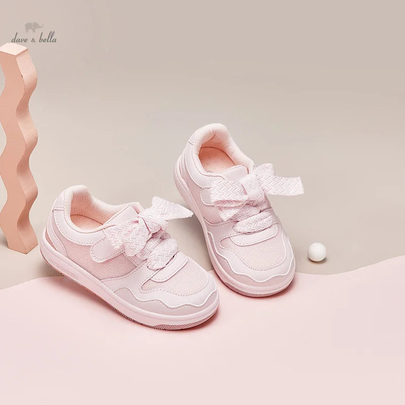 Dave Bella Kids Skate Shoes Girls Sneakers Pink Bow Casual Children Sneakers