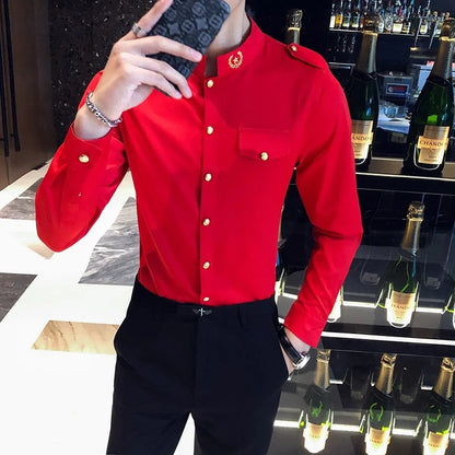 Red Black Shirt S-5xl Slim Fit Casual Shirts Camisa Hombre Camisa