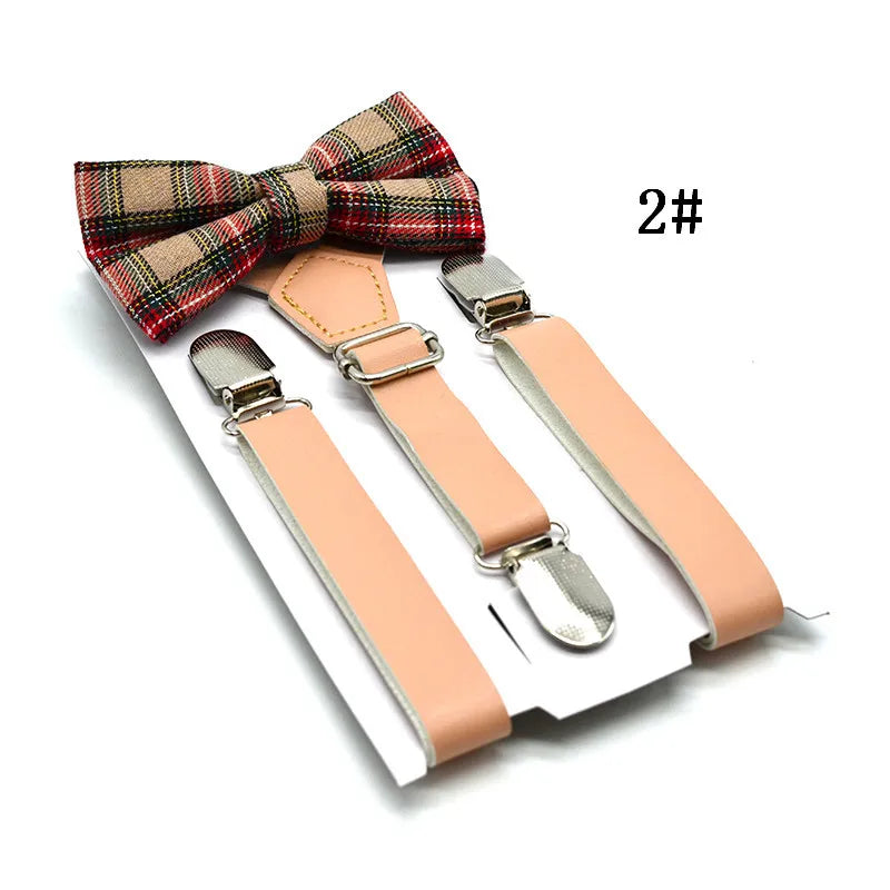 SHOWERSMILE Kids Suspenders With Bow Tie Leather British Style Boys Suspenders