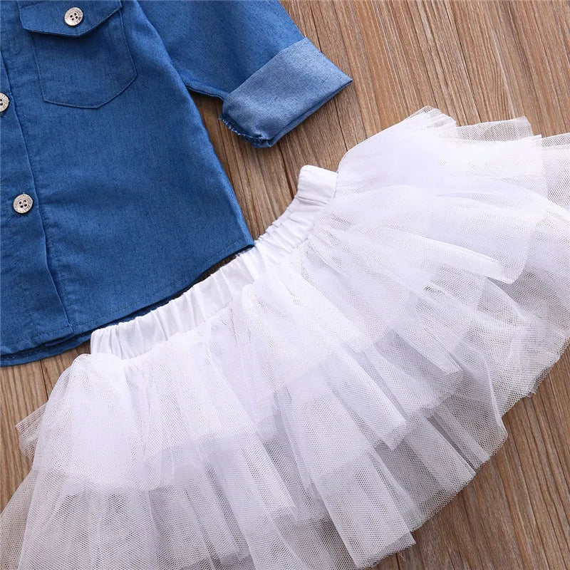 Baby Girl Summer Clothing Sets Baby Girls Clothes Denim Shirt Top +Tutu Skirts