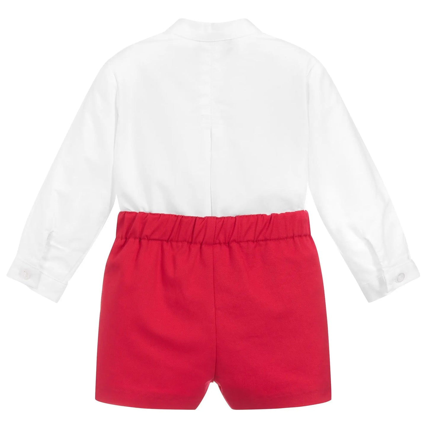 Spanish Toddler Boys Clothes Set Baby Baptism Boutique White Shirt Red Shorts