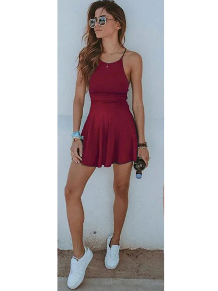 HOT Fashion Women Dress Summer Casual Sleeveless Solid Female Beach Dress