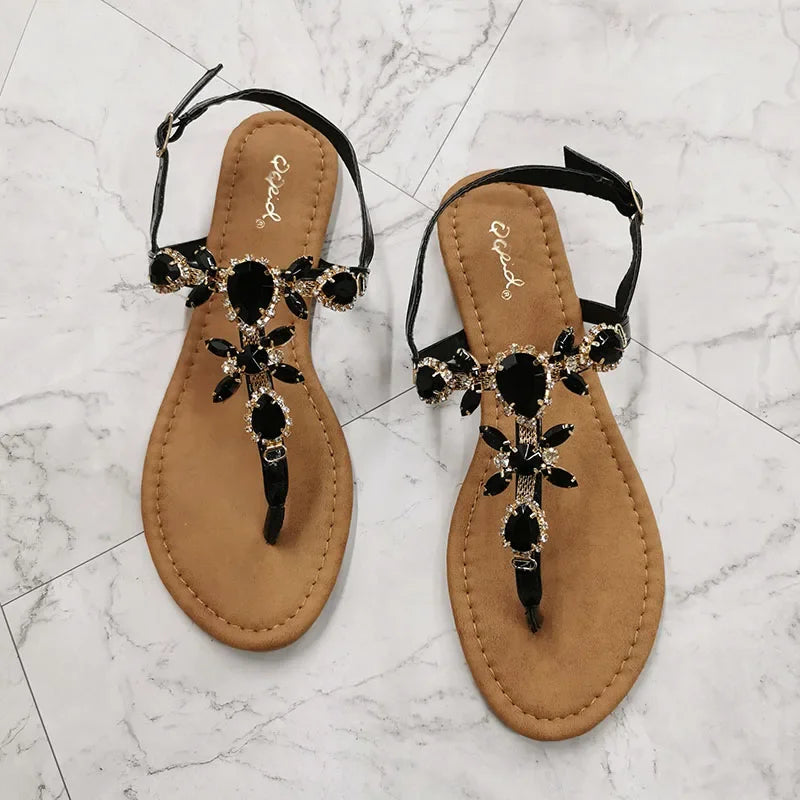 2024 New Sandals Women Gladiator Summer Diamond Buckle Fashion Female Sandal