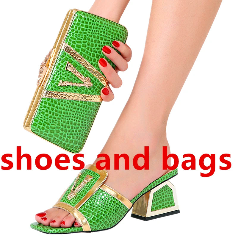 2022 Italian New Design Shoe Bag Set New Nigeria Crystal Shoes Suitable