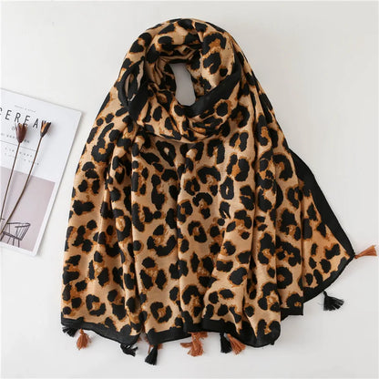 New Fashion Brand Lovely Pink Sexy Leopard Dot Tassel Viscose Shawl Scarf Lady