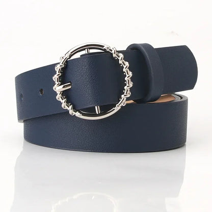 Thin Female Circle Buckles Belt Deduction Side Gold Buckle Jeans Belts Women