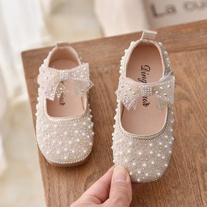 New Girls Single Princess Shoes Pearl Shallow Children's Flat Shose Kid Baby