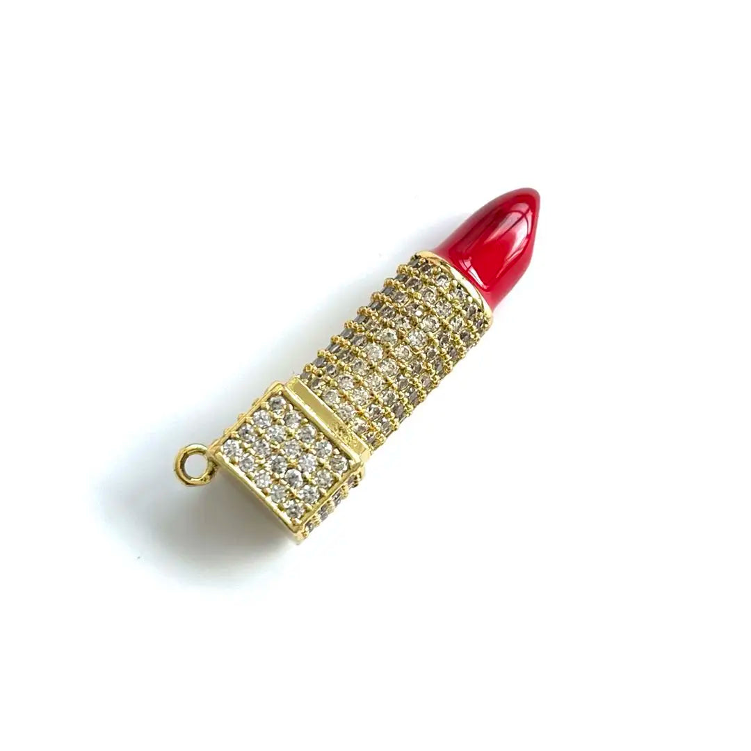 5Pcs Cubic Zirconia Pave Red Lipstick Pendant Charms for Women