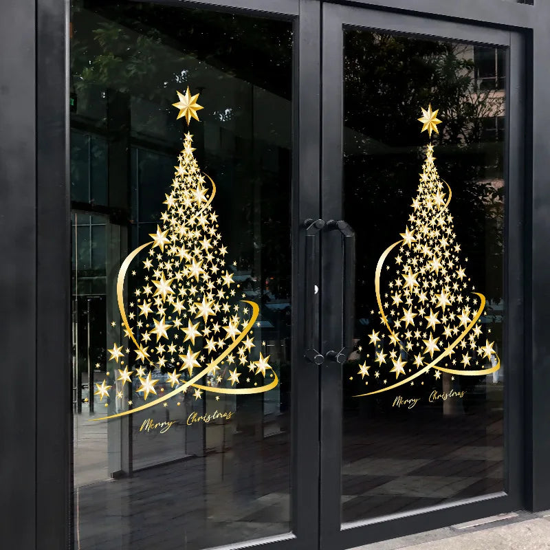 1PC Large Golden Christmas Tree Window Clings Stickers for Glass, Xmas