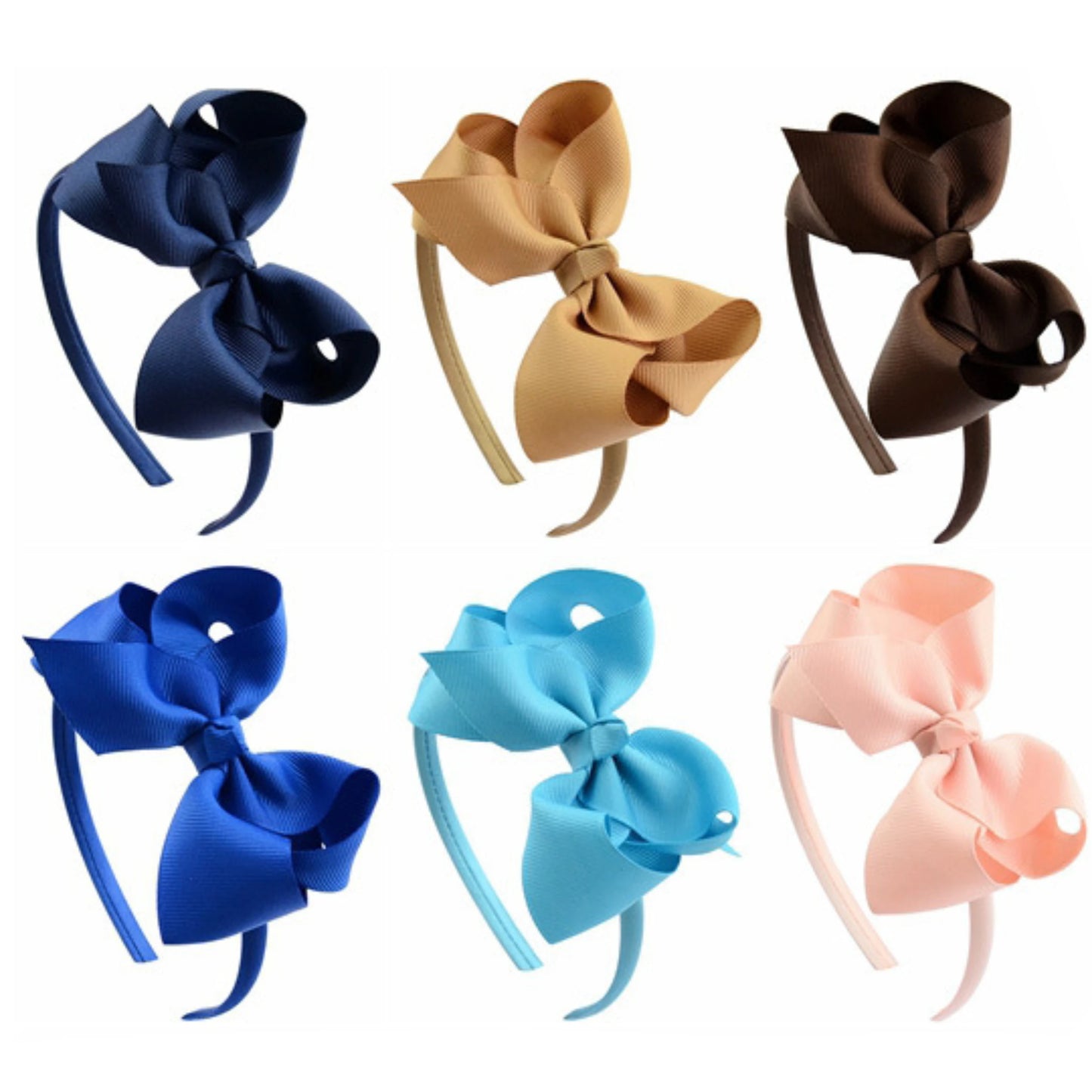 6Pack Hair Bows Plastic Hair Headband Grosgrain Ribbon Headbands Hair Hoops