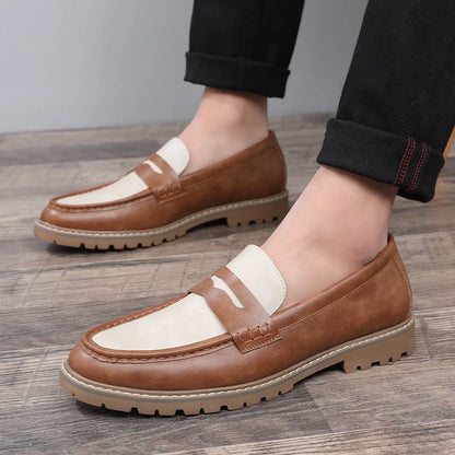 Men's Classic Retro British Style Loafers Mens Casual Business Leather Shoes Men