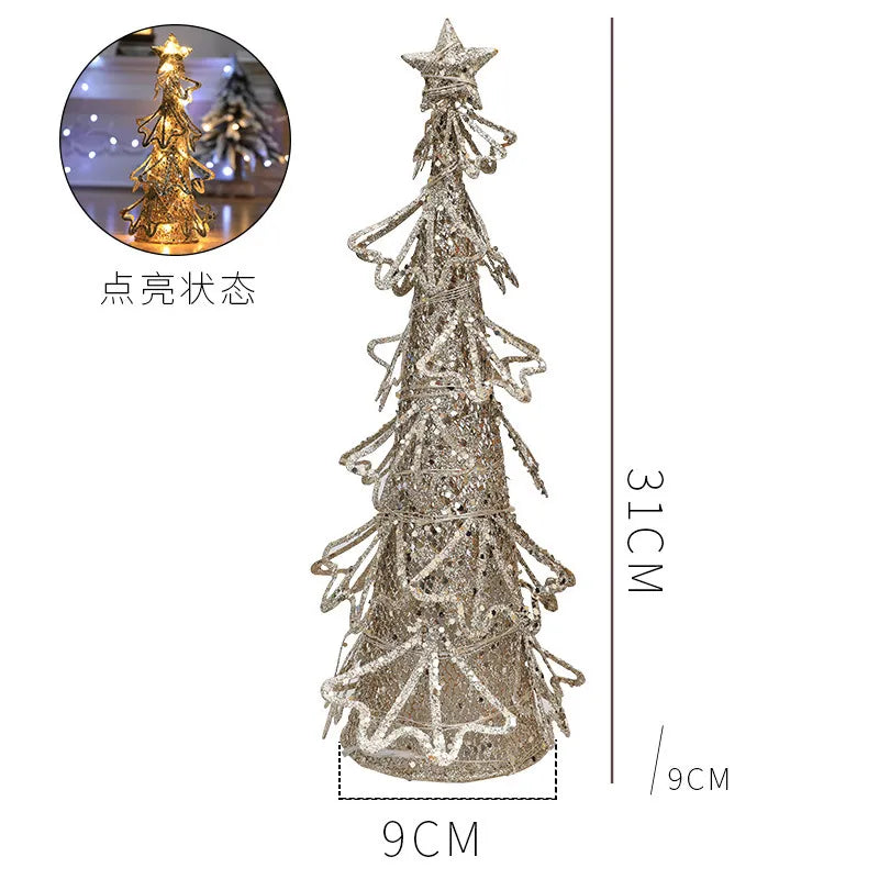 LED Lighted Christmas Tree Table Ornaments Small Metal Christmas Tree Xmas